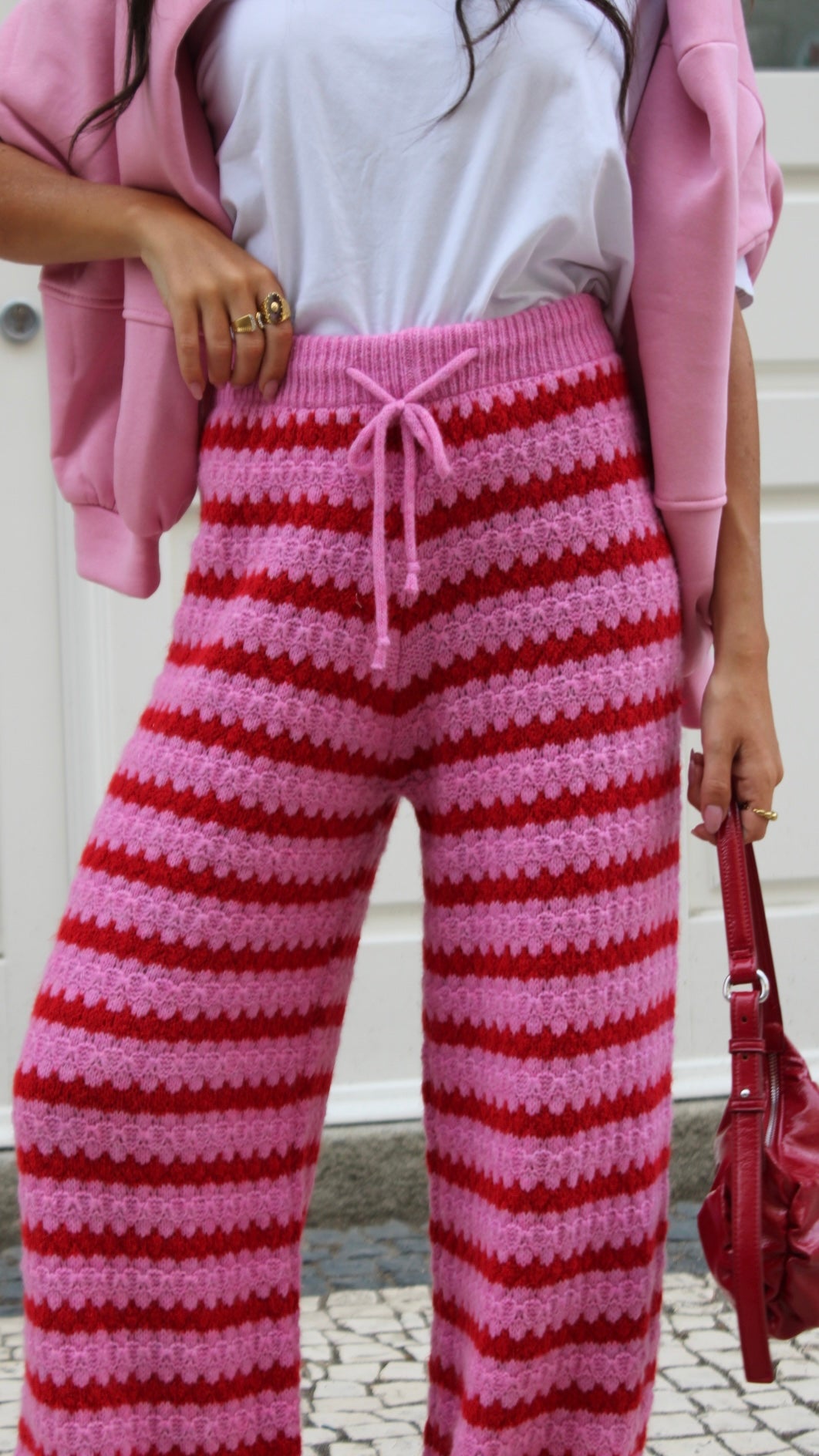 Striped Knit Pants in Pink & Red