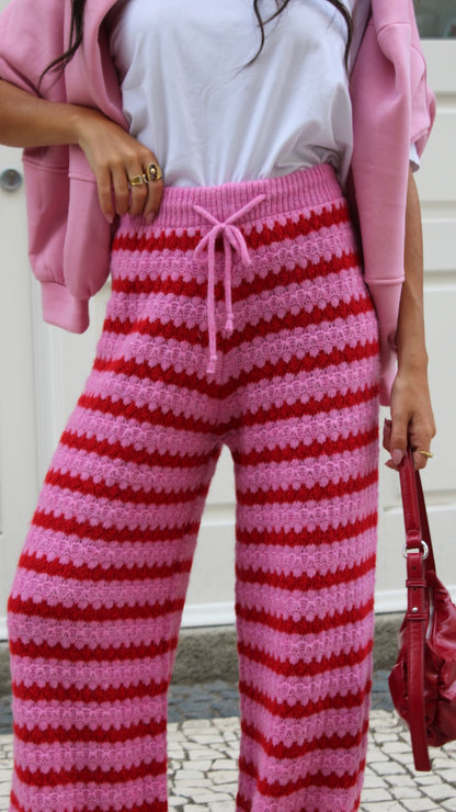 Striped Knit Pants in Pink & Red