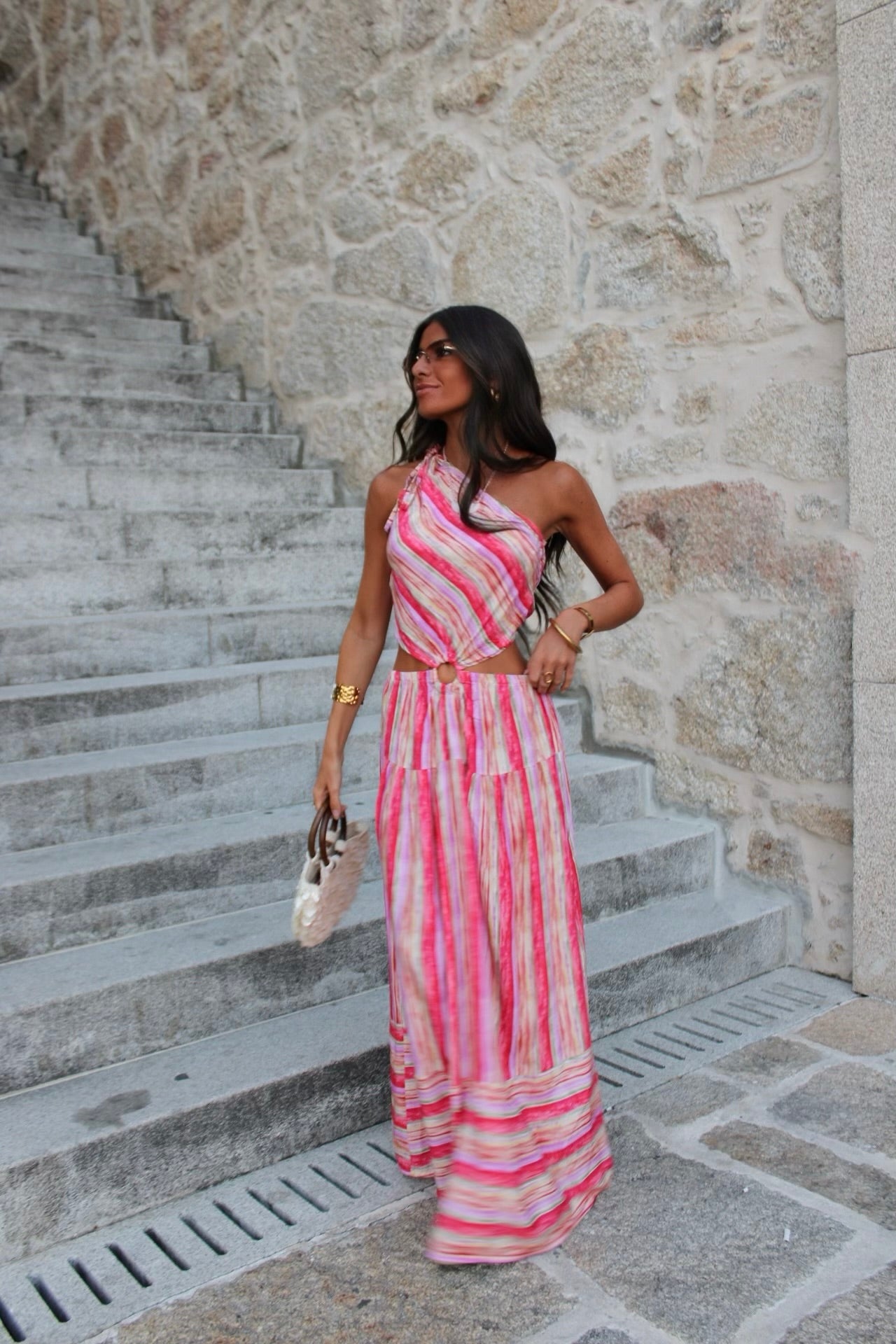 Long Rose-Toned Dress with Cut-Out Detail hi