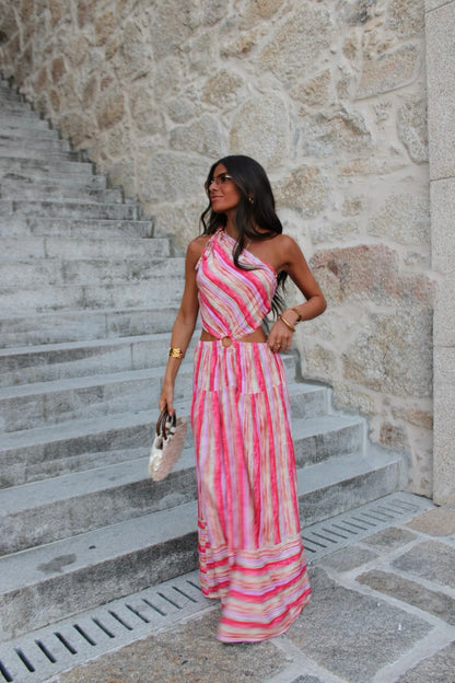 Long Rose-Toned Dress with Cut-Out Detail hi