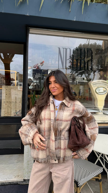 Plaid Wool-Blend Bomber Jacket