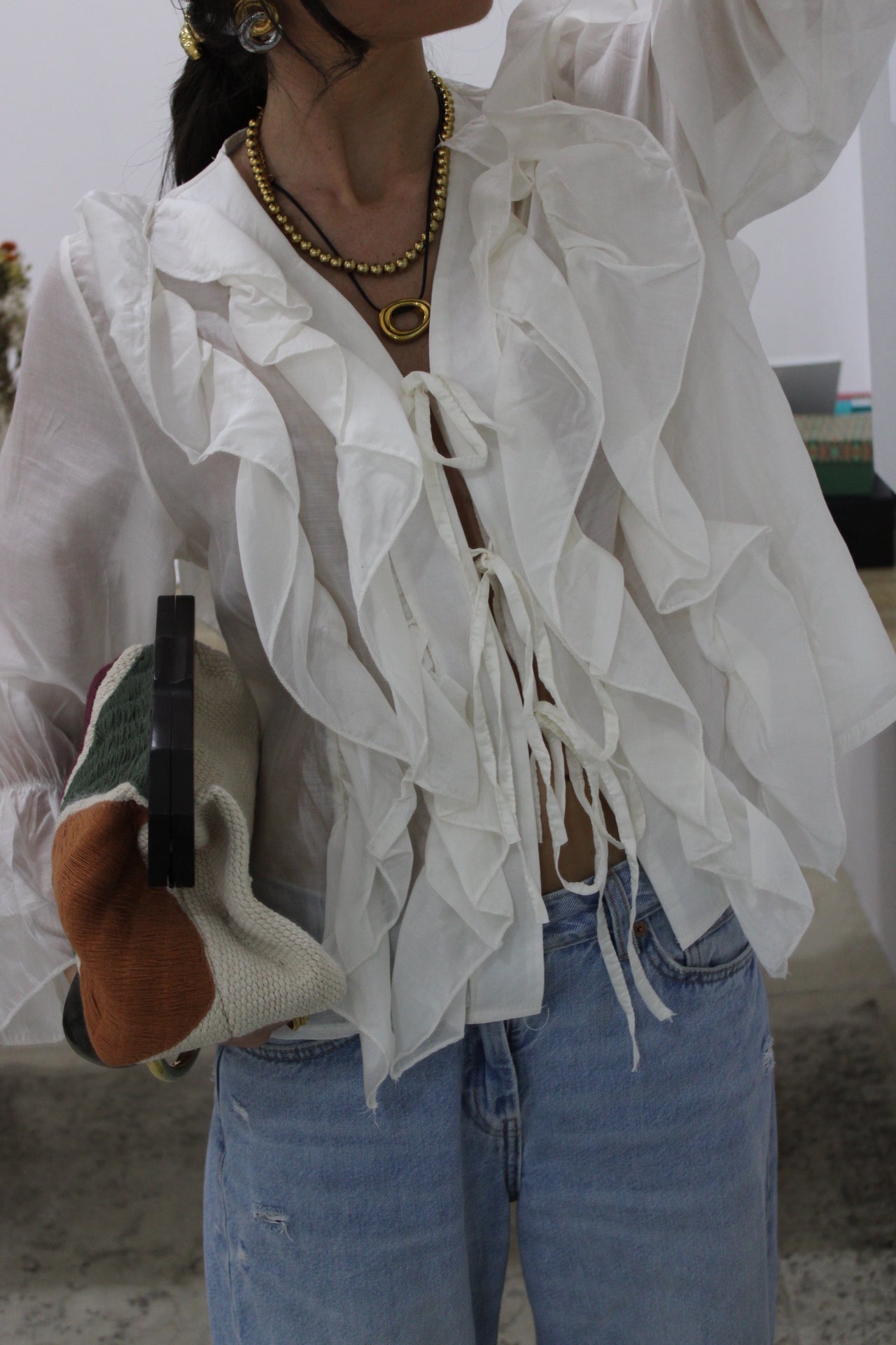 Ruffled Cream Blouse