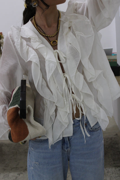 Ruffled Cream Blouse