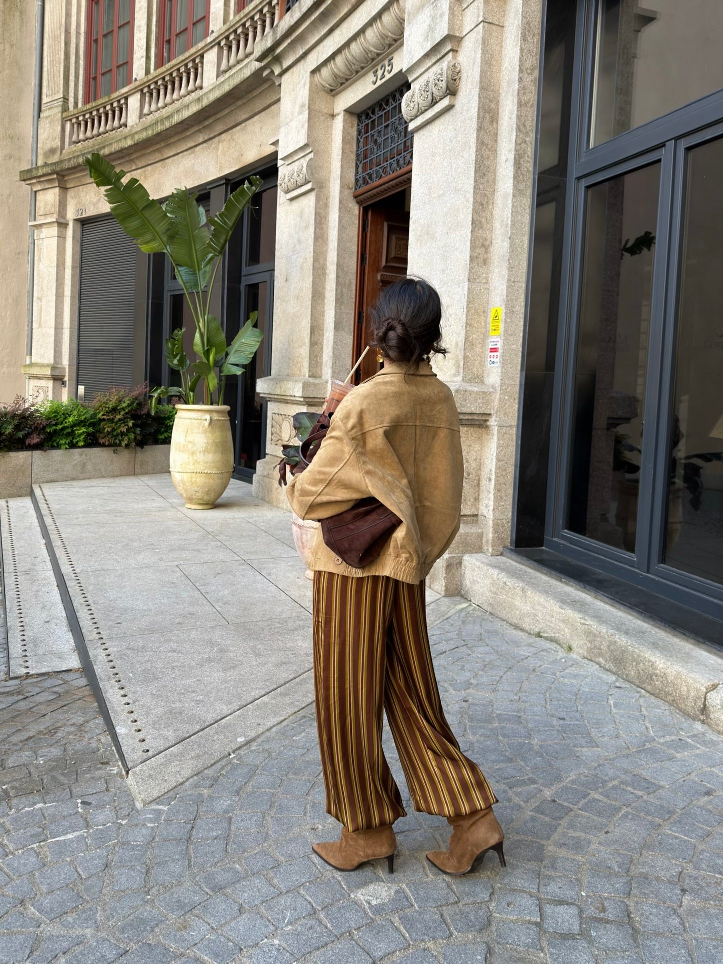 Mocha Stripe Balloon Satin Trousers