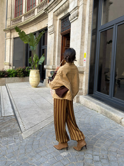 Mocha Stripe Balloon Satin Trousers