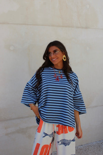 Navy and Sky Blue Striped T-shirt