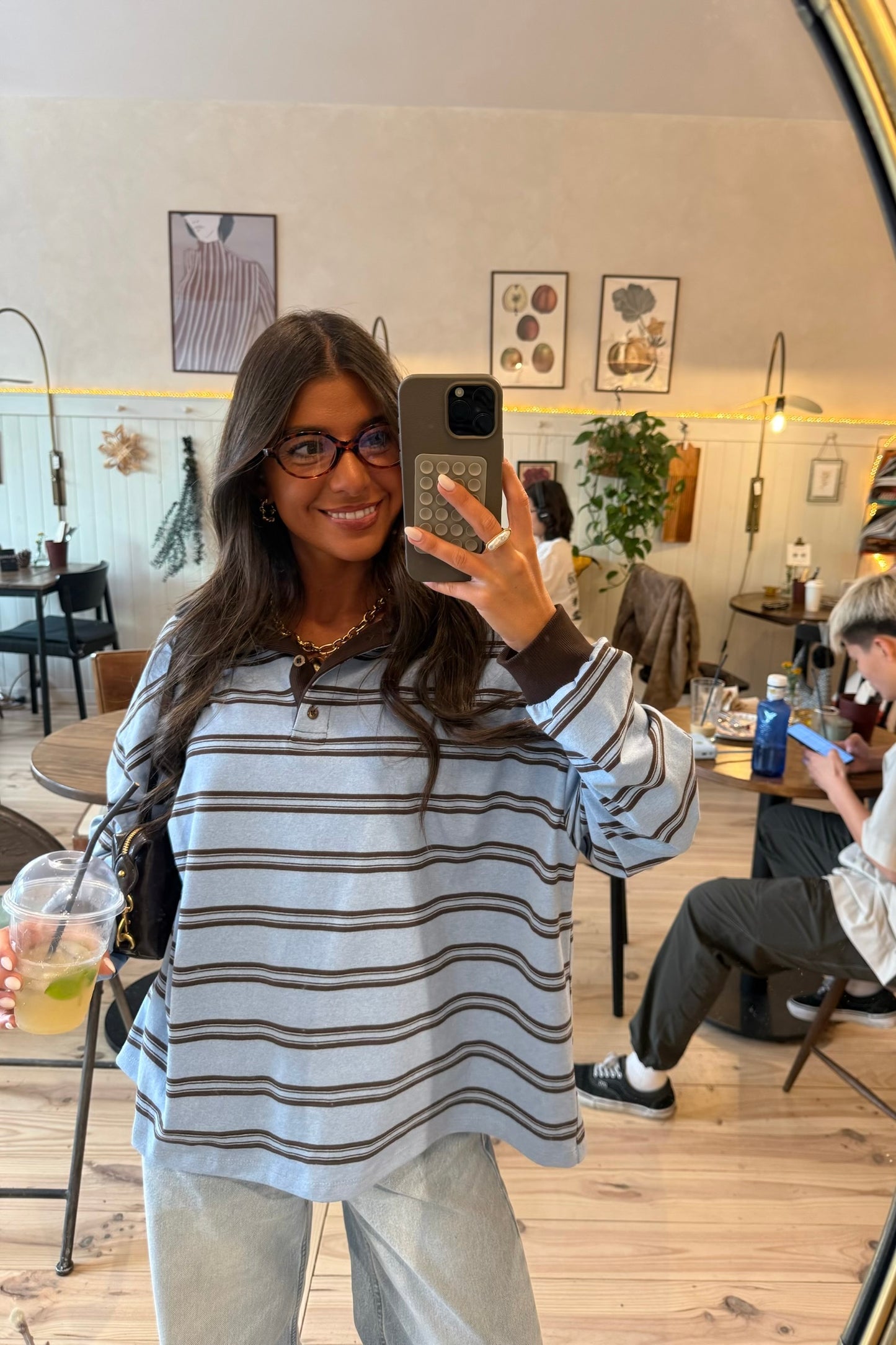 Sky Blue & Chocolate Striped Polo Sweater