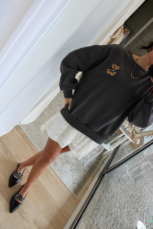 SWEATSHIRT CINZA ANTRACITE COM BORDADO