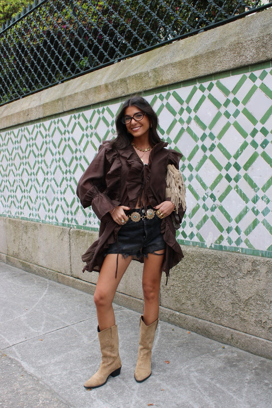 Brown Ruffled Shirtdress