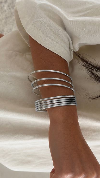 Silver Stainless Steel Bangle Set