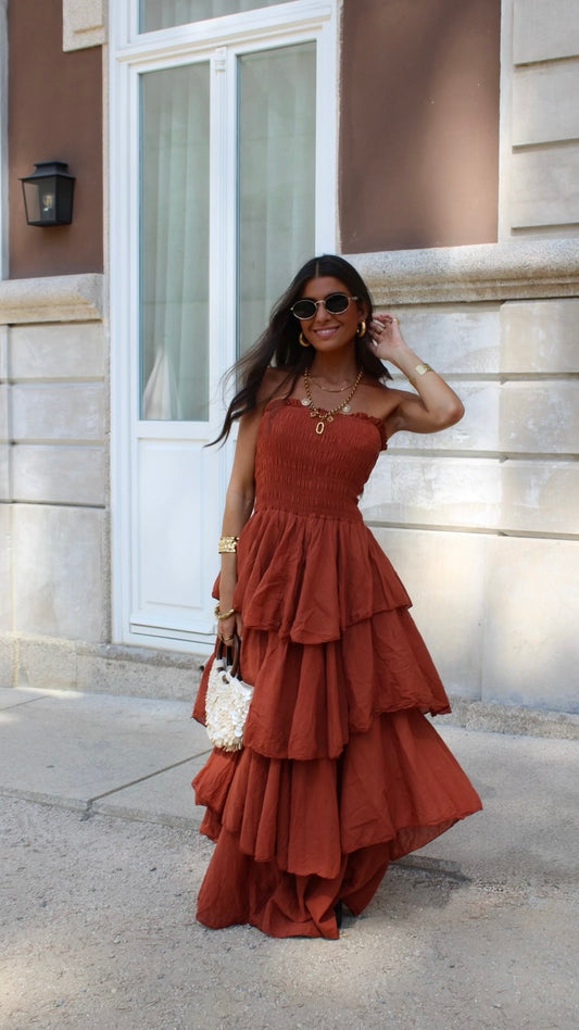 Dark Terracotta Tiered Maxi Dress