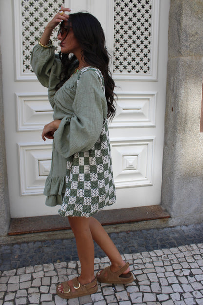 Crochet Bag In Khaki & Off-White
