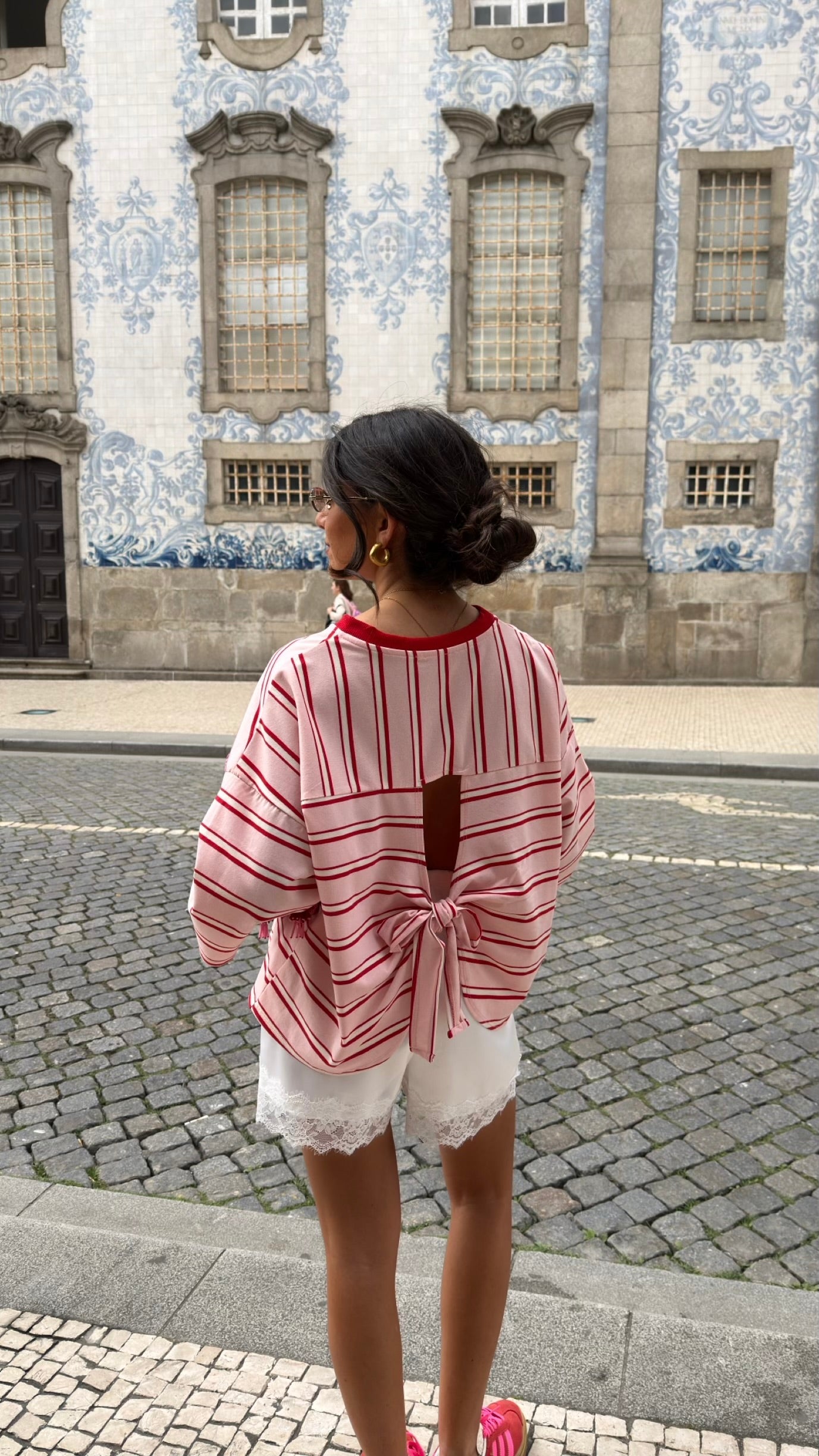 Cherry Bow Striped Open-Back Tee