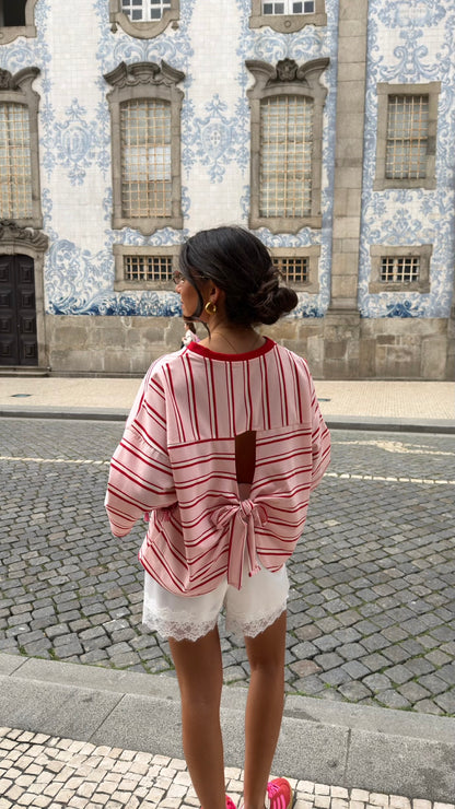 Cherry Bow Striped Open-Back Tee