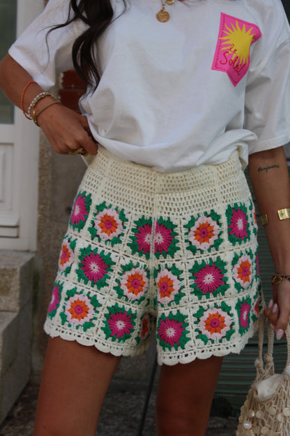 Crochet Shorts – Pink & Green (Lined)