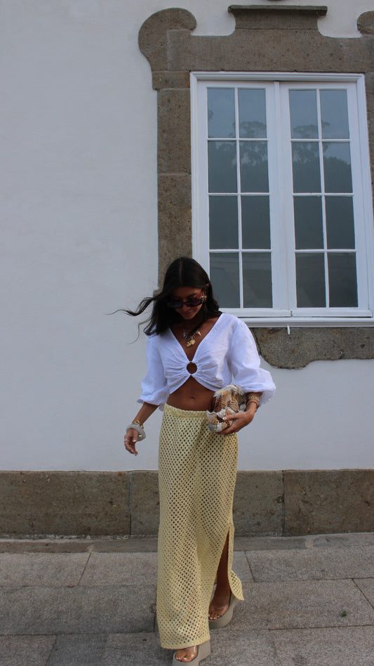 Butter Yellow Crochet Skirt w/ Gold  Accents