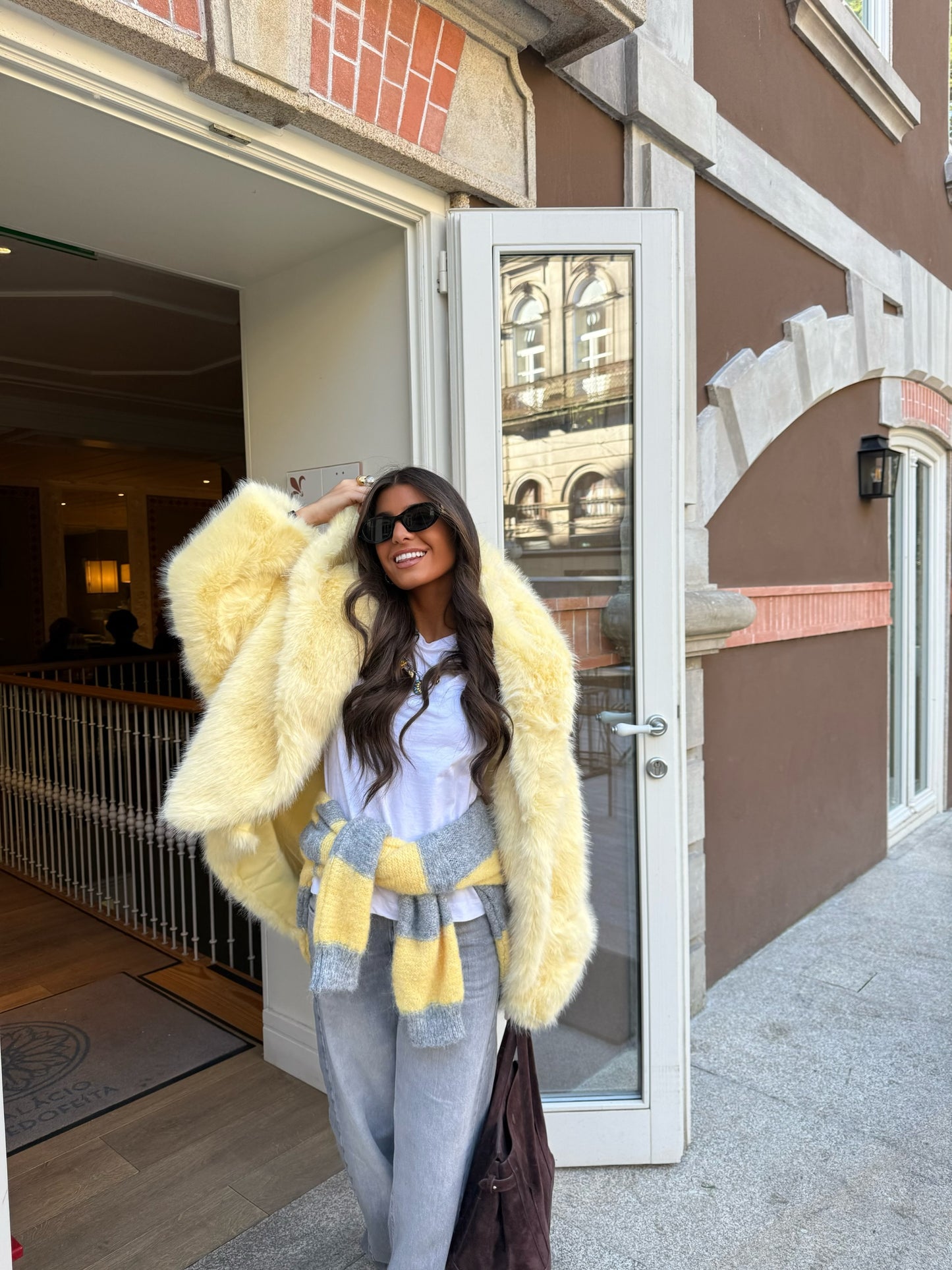 Butter Yellow Faux Fur Hoodie Jacket