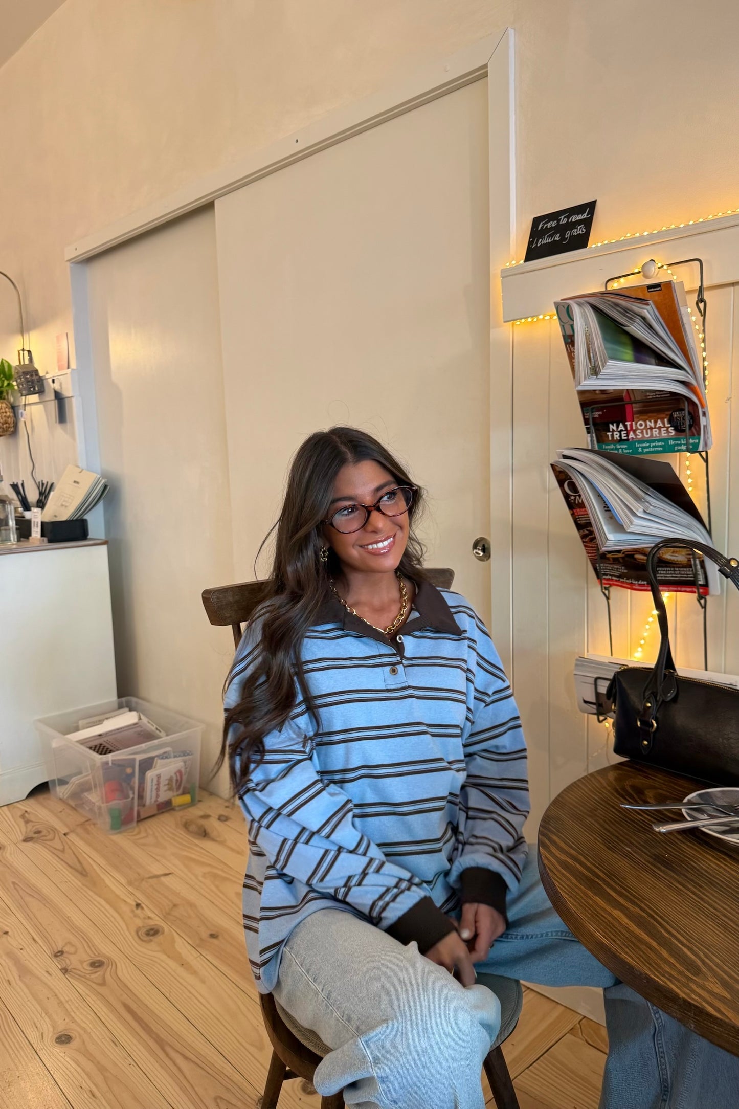 Sky Blue & Chocolate Striped Polo Sweater