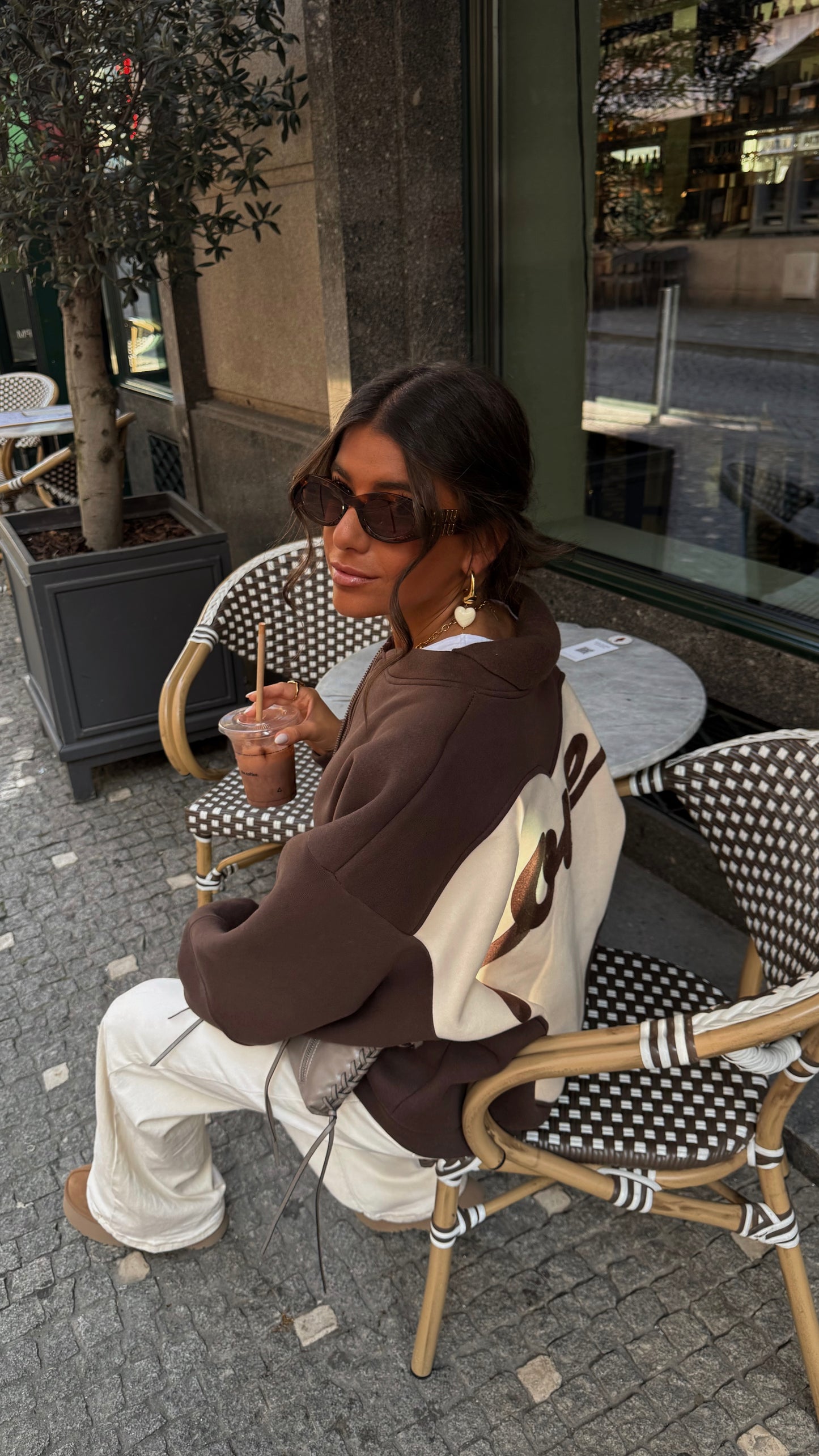 Love Back Bomber Jacket in Brown & Off-White