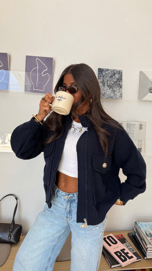 Navy Textured Knit Jacket