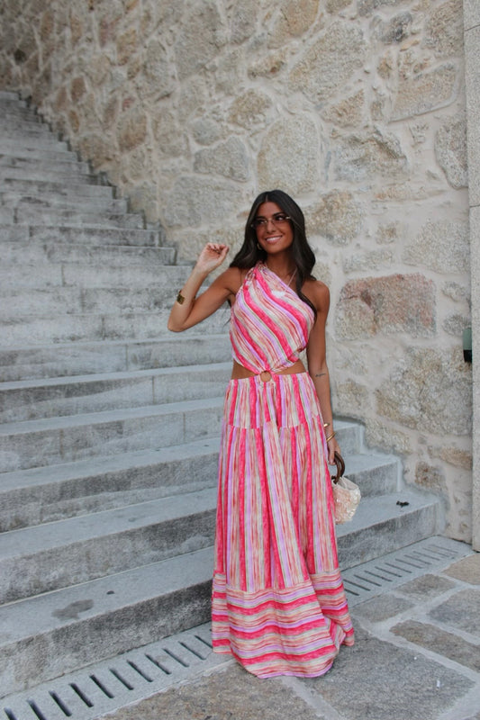 Long Rose-Toned Dress with Cut-Out Detail hi