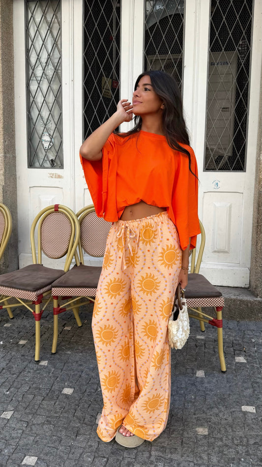 Sunburst Print Wide-Leg Trousers