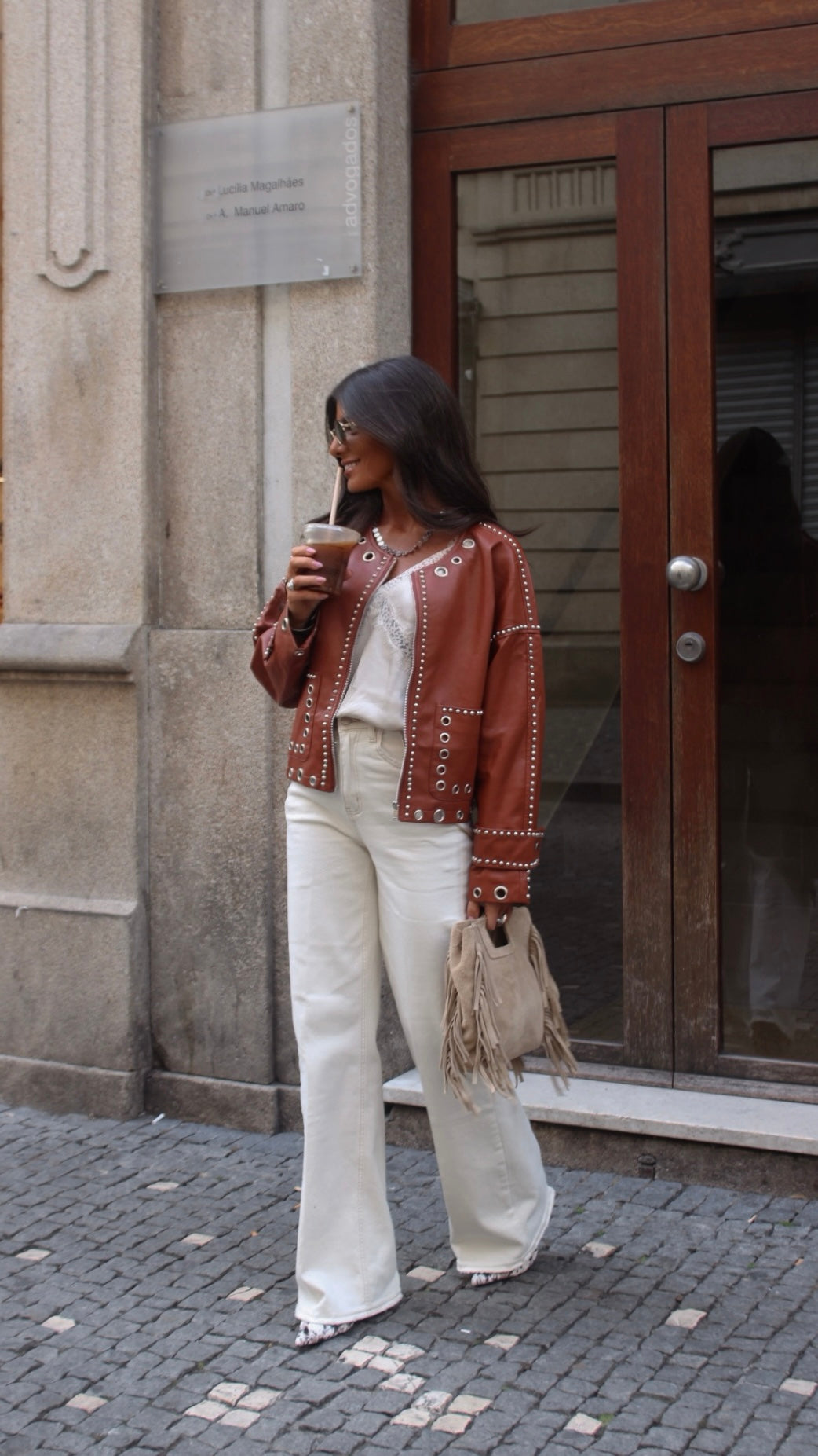 Studded Eyelet Jacket in Terracotta