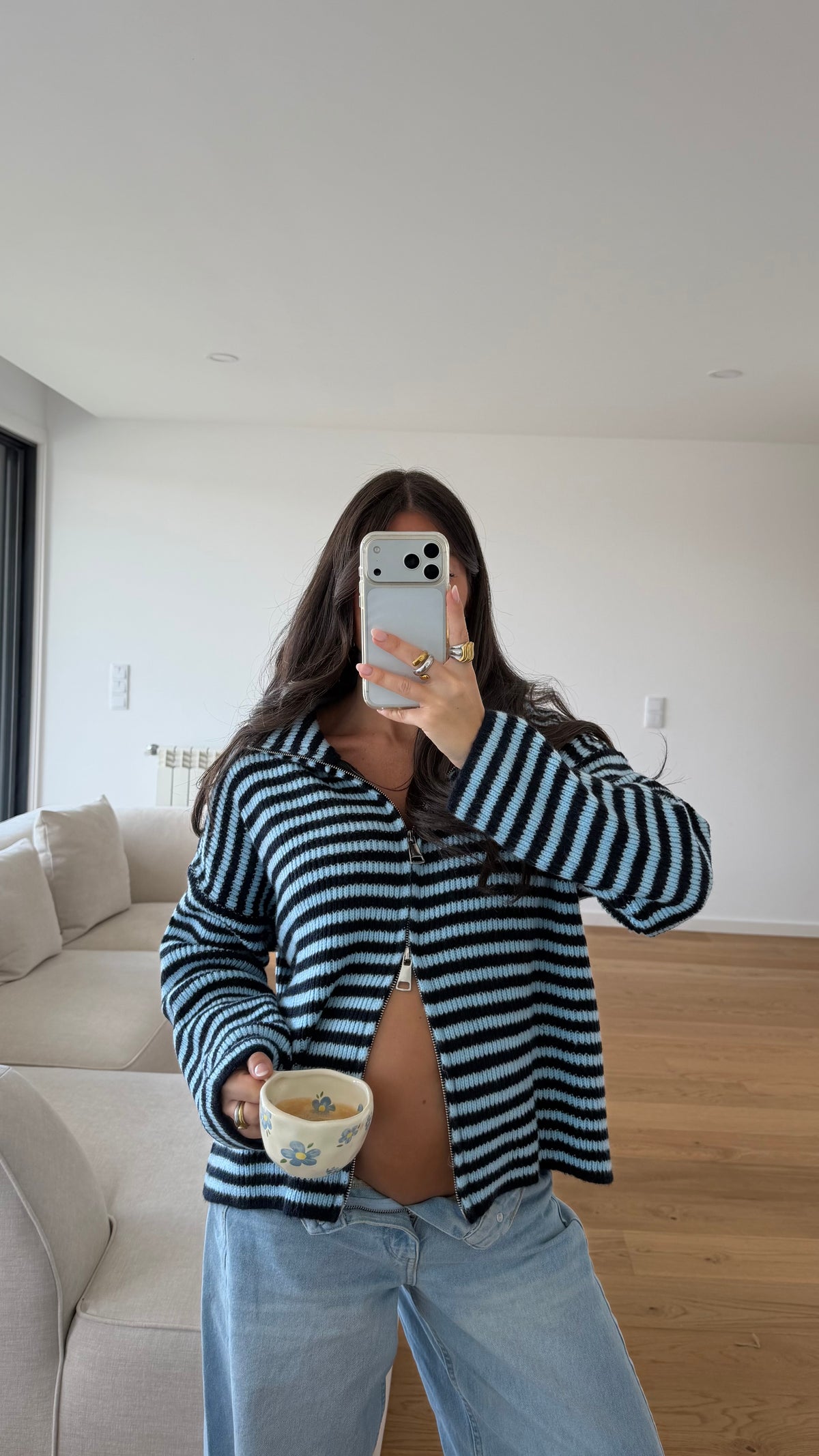 Blue & Navy Striped Zip Cardigan