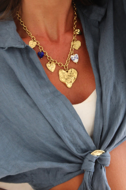 Golden Hearts Necklace with Ceramic Tile Pendant