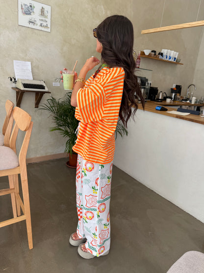 Fluorescent Striped T-Shirt: Yellow, Orange & a Touch of Green