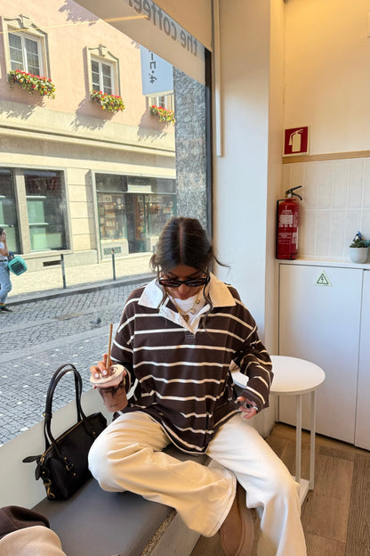 Chocolate Striped Polo Sweater
