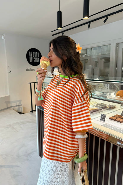 Orange Striped T-shirt with a Touch of Green (Pre-order | shipping on June 11)