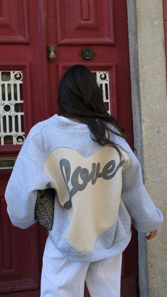 Love Back Bomber Jacket in Grey & Beige