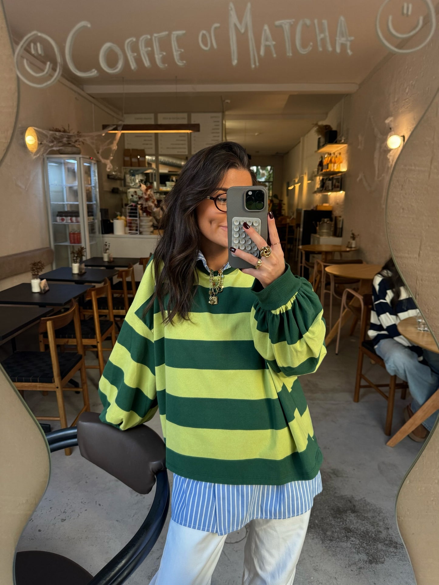 Matcha Mood Striped Sweatshirt