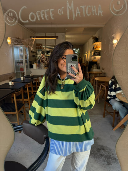 Matcha Mood Striped Sweatshirt