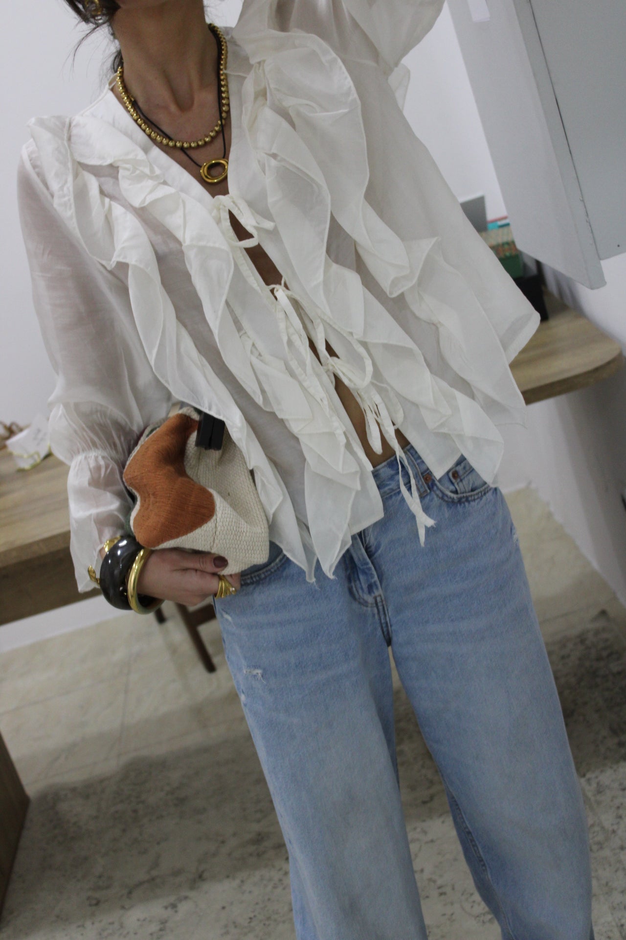 Ruffled Cream Blouse