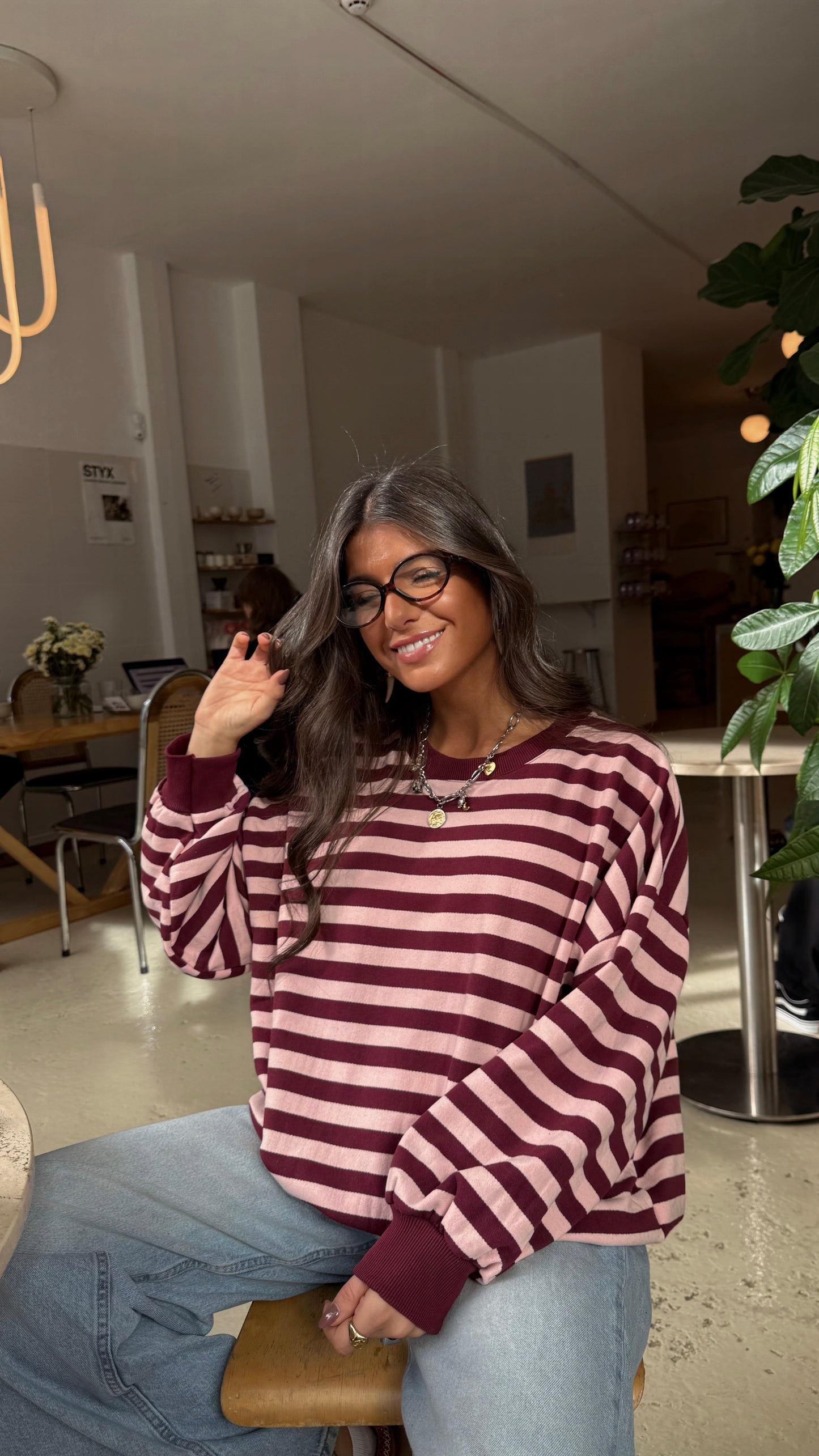 Burgundy Fleece Striped Sweatshirt