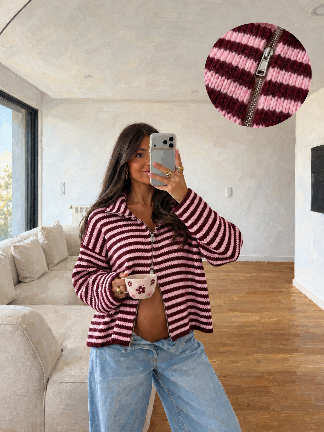 Striped Zip Cardigan