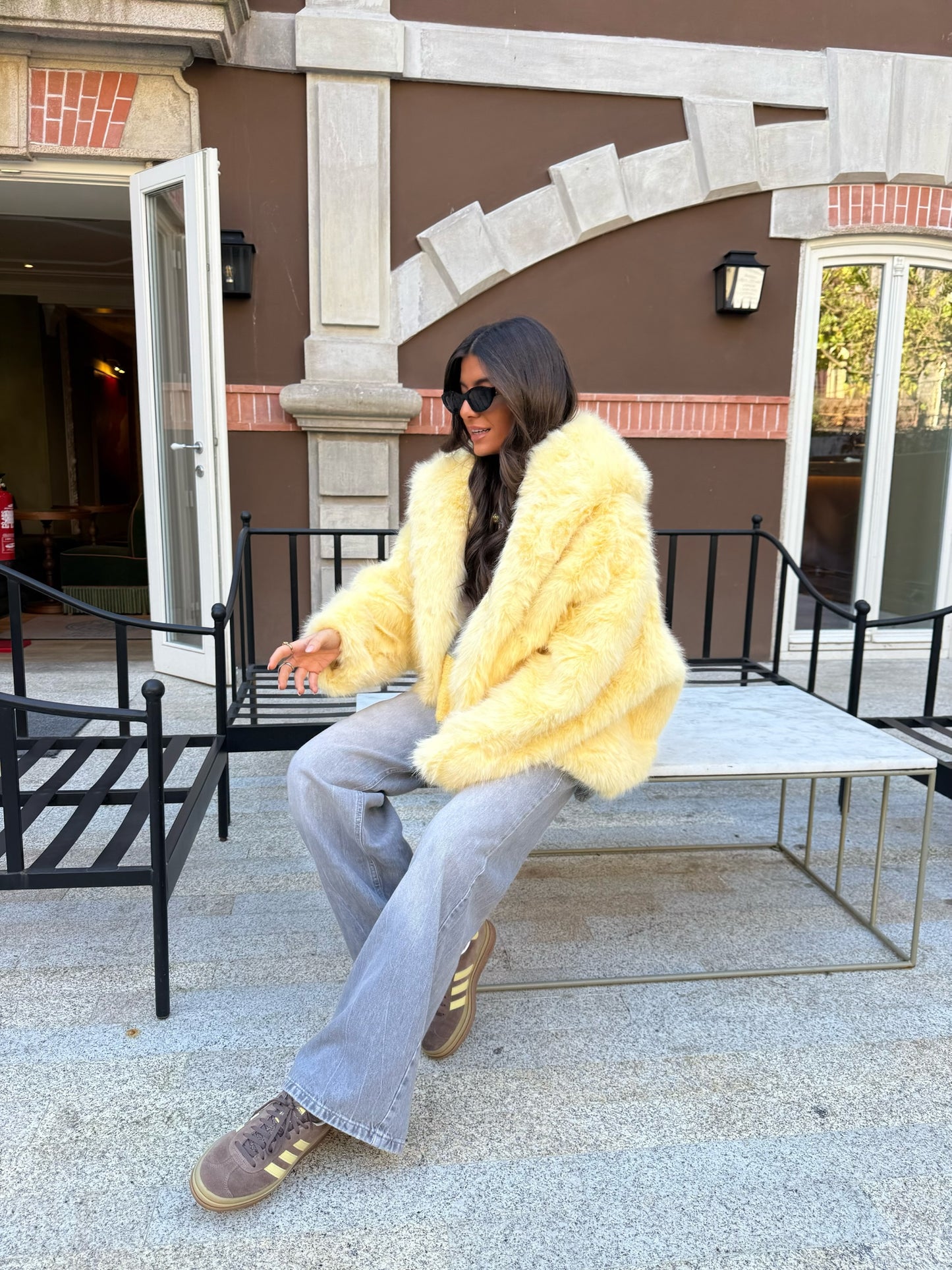 Butter Yellow Faux Fur Hoodie Jacket