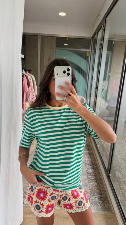 Green & White Striped Tee