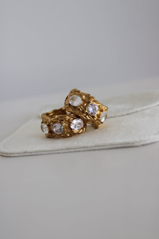 Hammered Effect Earrings with Zirconias