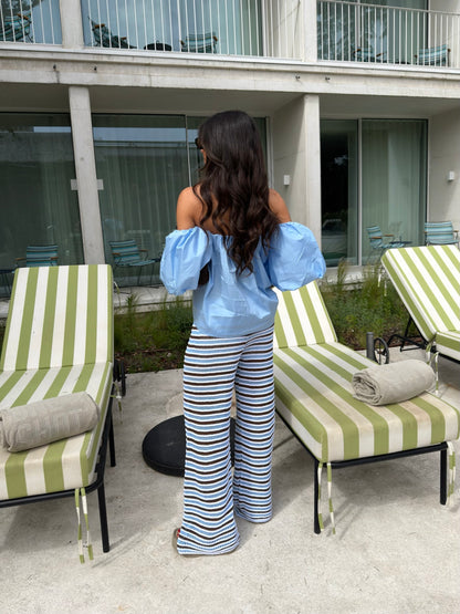 Ice Blue Top with Balloon Sleeves
