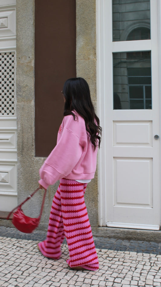 Striped Knit Pants in Pink & Red