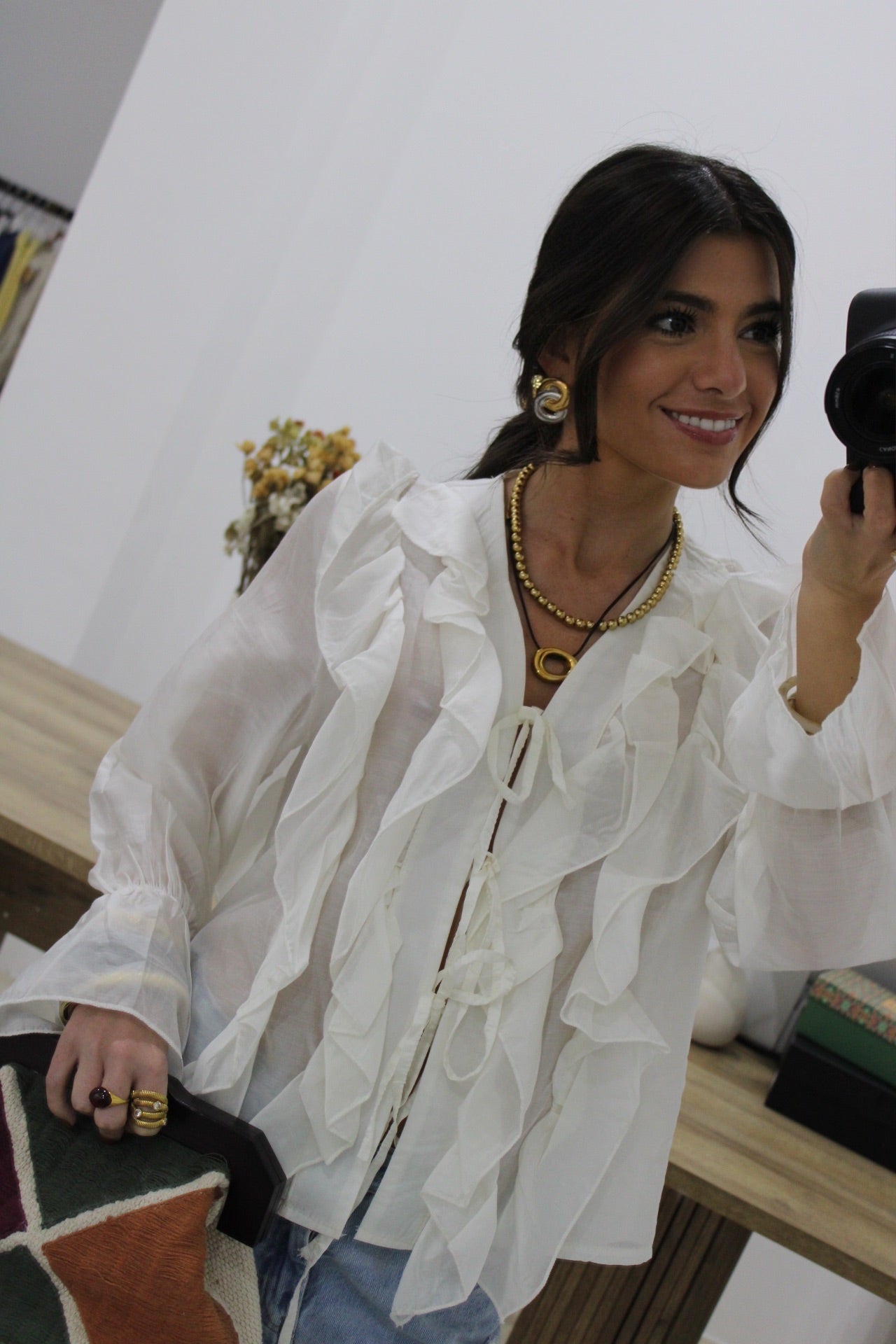 Ruffled Cream Blouse