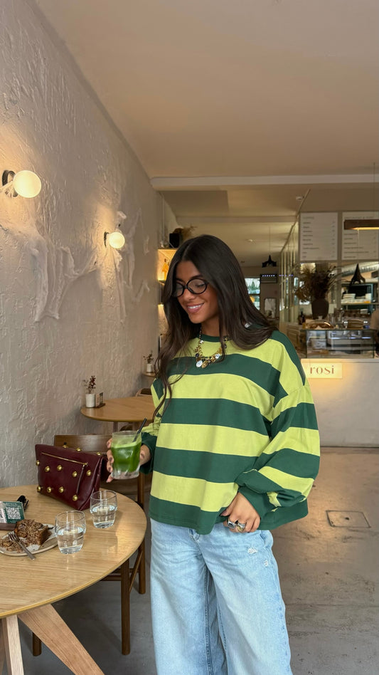 Matcha Mood Striped Sweatshirt