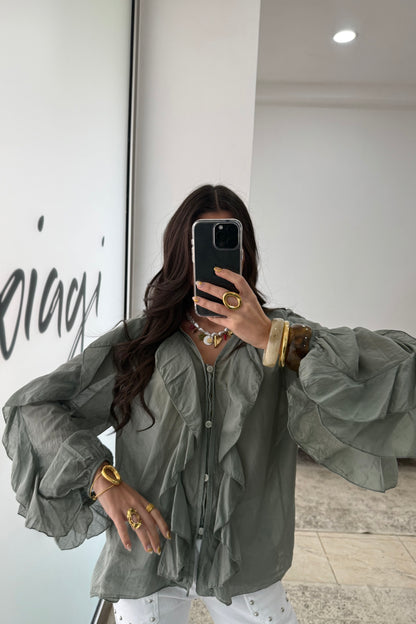 Ruffled Shirt In Green