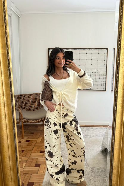 Jeans Wide Leg Cow Print