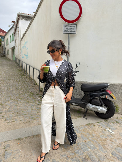 Polka Dot Sheer Maxi Kimono