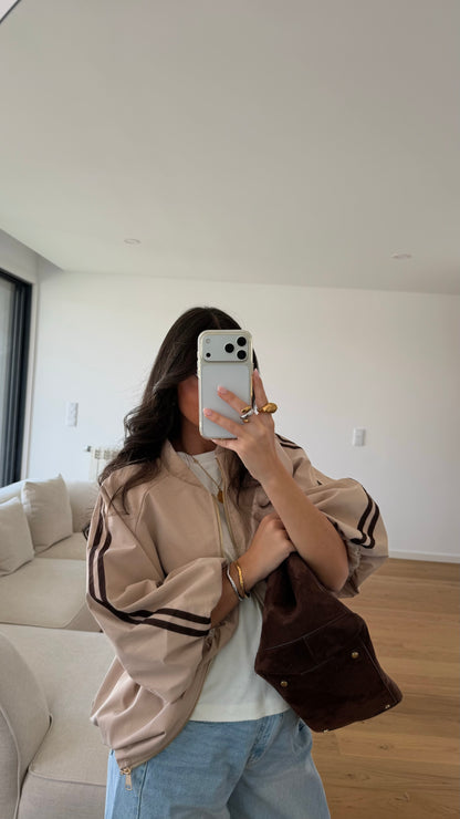 Beige Trench Bomber Jacket