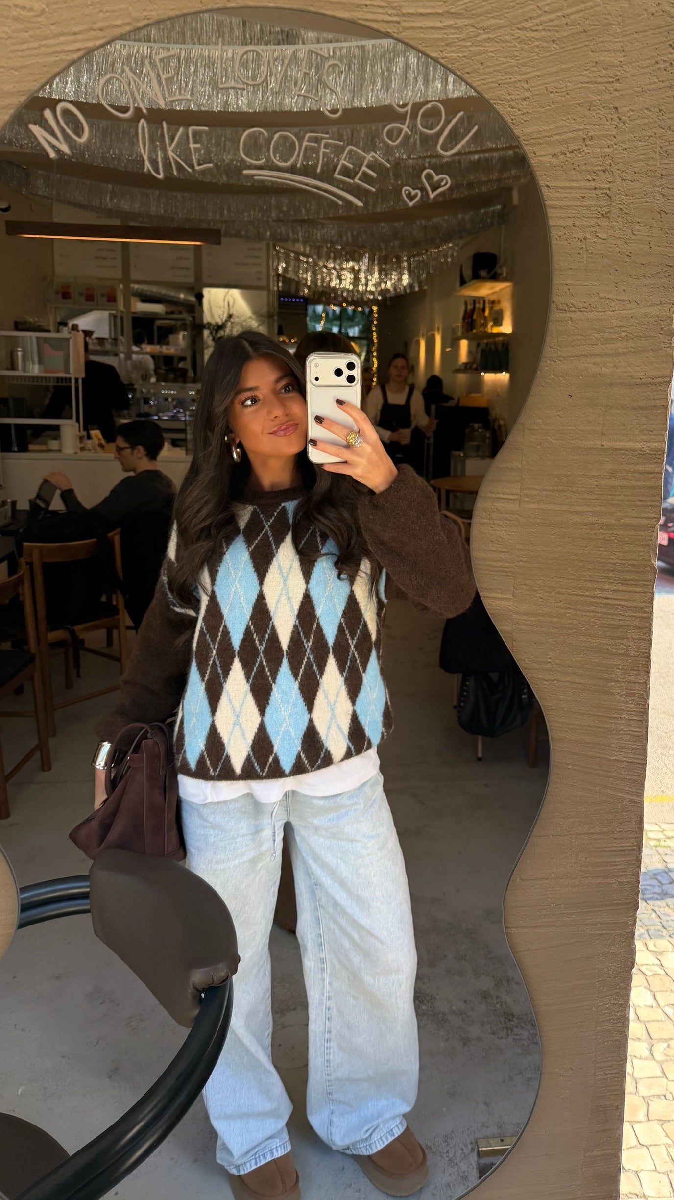 Brown & Sky Blue Argyle Knit Sweater